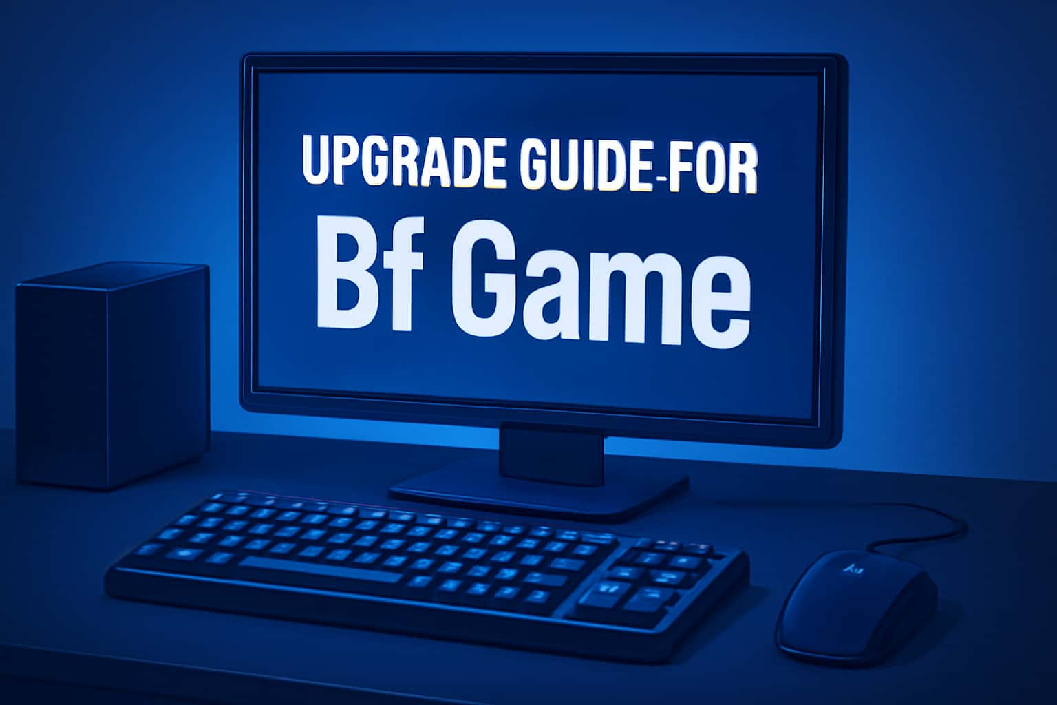 A futuristic scene illustrating the upgrade process for Bf Game with clear text.
