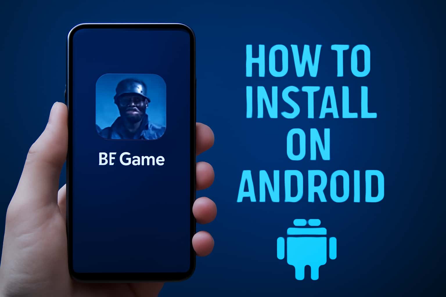 An informative visual about installing Bf Game on Android, displayed with a futuristic design.