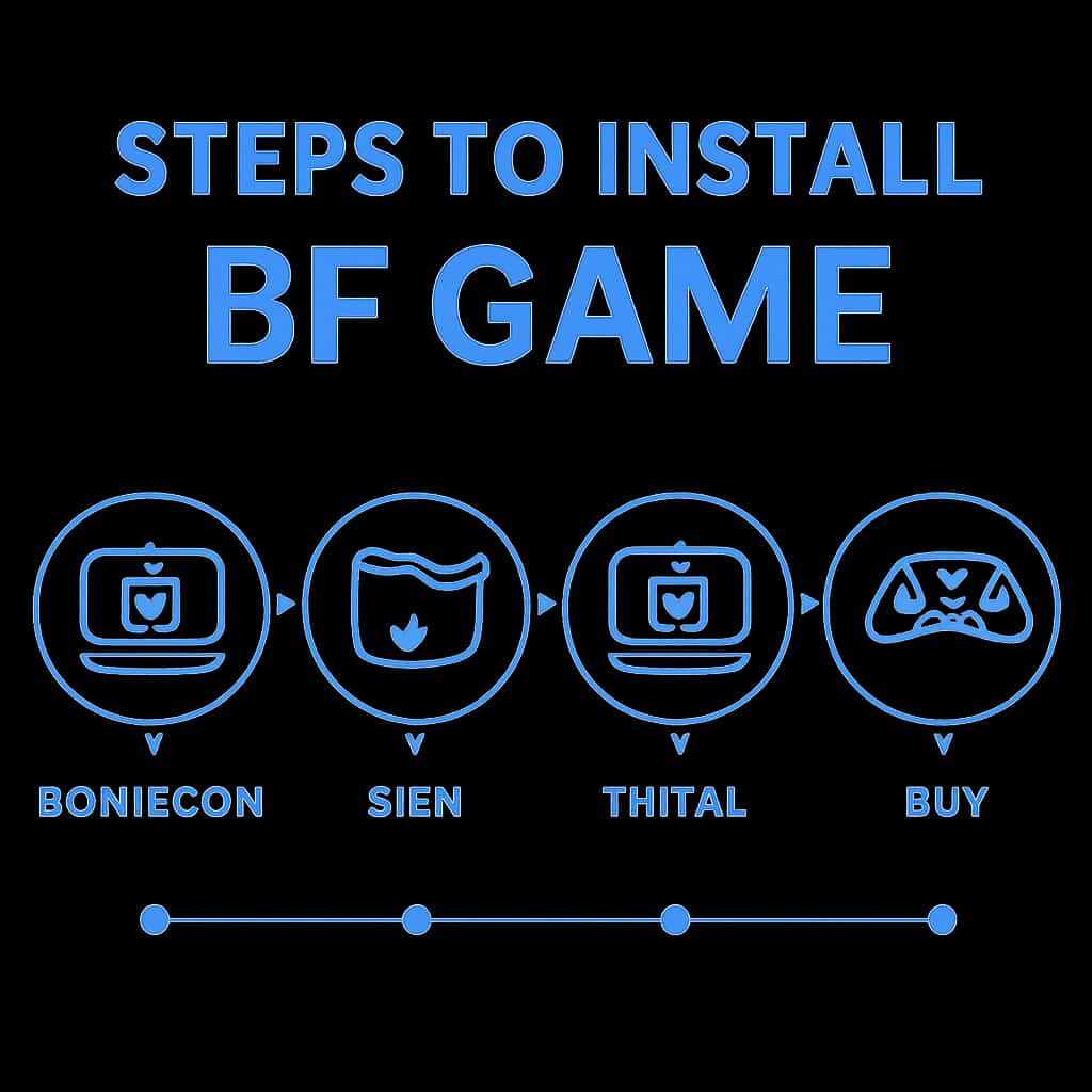 An educational illustration of the Bf Game installation process.