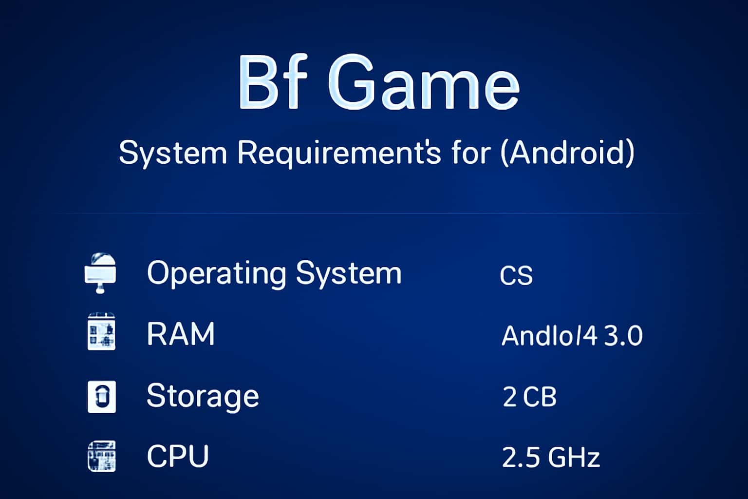 A visual representation of system requirements for Bf Game on Android.